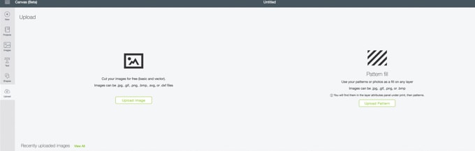 screenshot of canvas software menu upload